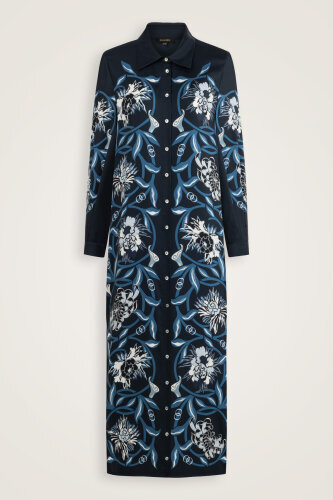 Flower Road Navy Blue Silk Shirt Dress - 2
