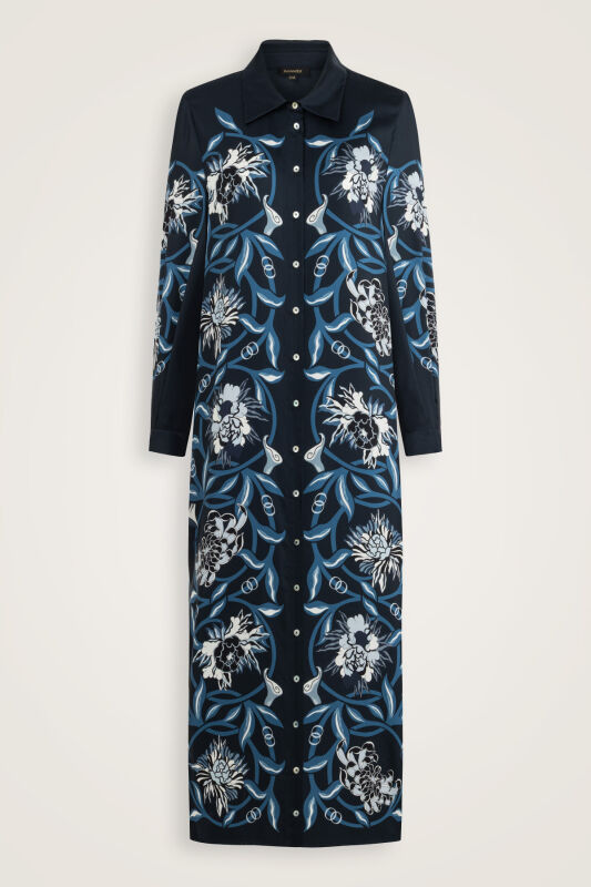 Flower Road Navy Blue Silk Shirt Dress - 2