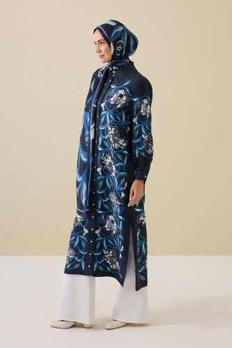 Flower Road Navy Blue Silk Shirt Dress 