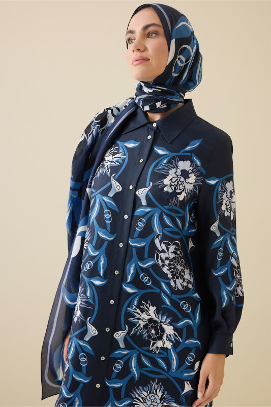 Flower Road Navy Blue Silk Shirt Dress - 7