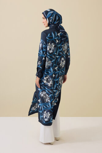 Flower Road Navy Blue Silk Shirt Dress - 5