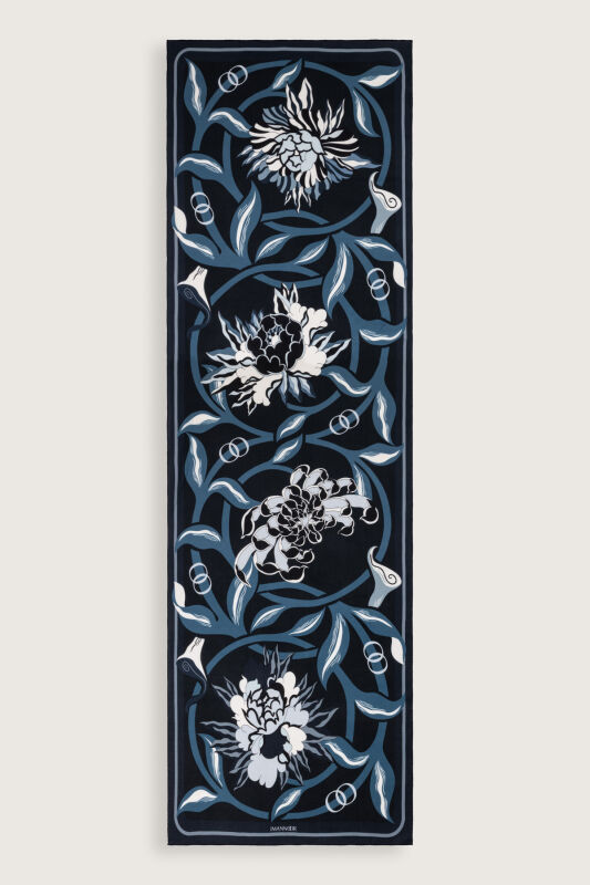 Flower Road Navy Blue Silk Shirt Dress Shawl - 2