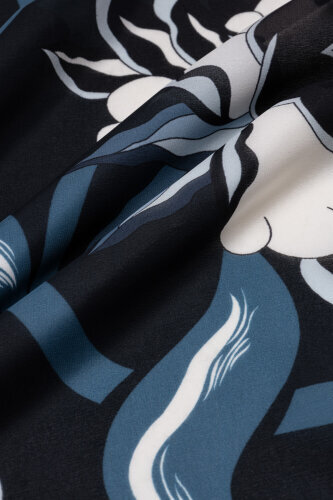 Flower Road Navy Blue Silk Shirt Dress Shawl - 4