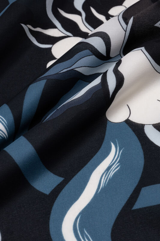 Flower Road Navy Blue Silk Shirt Dress Shawl - 4