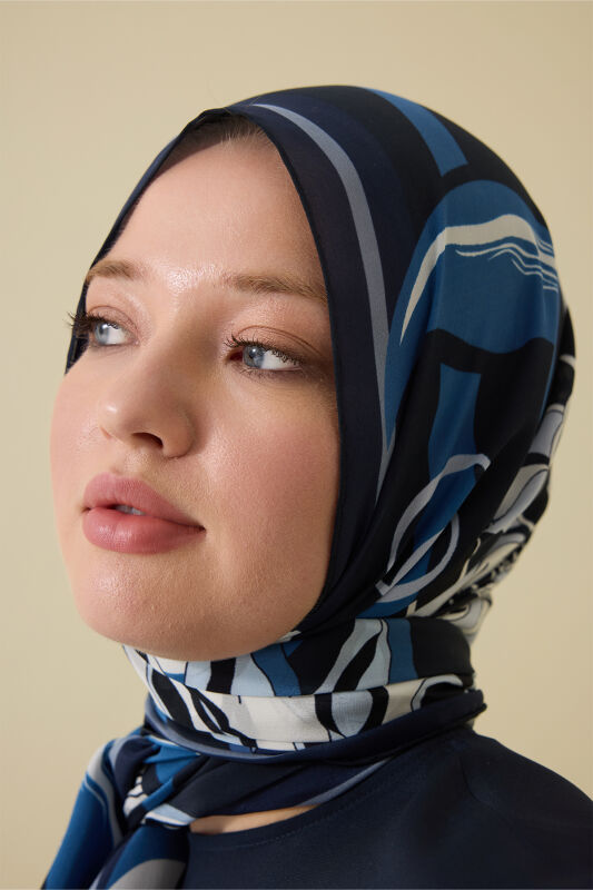 Flower Road Navy Blue Silk Shirt Dress Shawl - 5