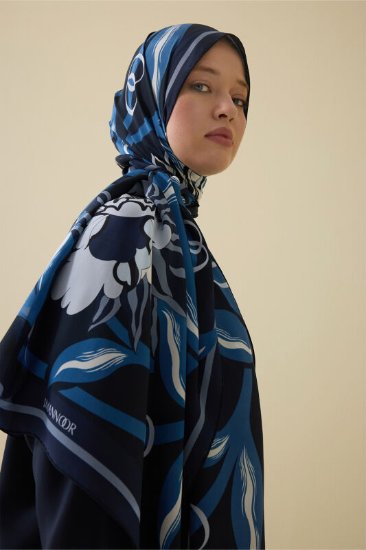 Flower Road Navy Blue Silk Shirt Dress Shawl - 6