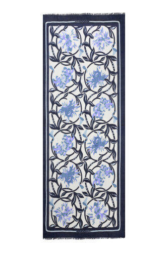 Flower Road Navy Blue Silk Voile Shawl - 2