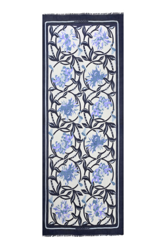 Flower Road Navy Blue Silk Voile Shawl - 2
