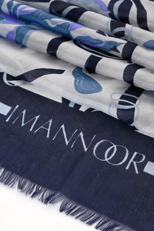 Flower Road Navy Blue Silk Voile Shawl - 4