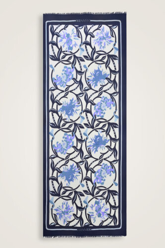 Flower Road Navy Blue Silk Voile Shawl - Imannoor (2)