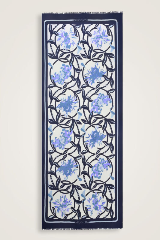 Flower Road Navy Blue Silk Voile Shawl - 2