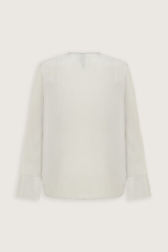 Flower Road Pleated Beige Crepe Silk Blouse - 4