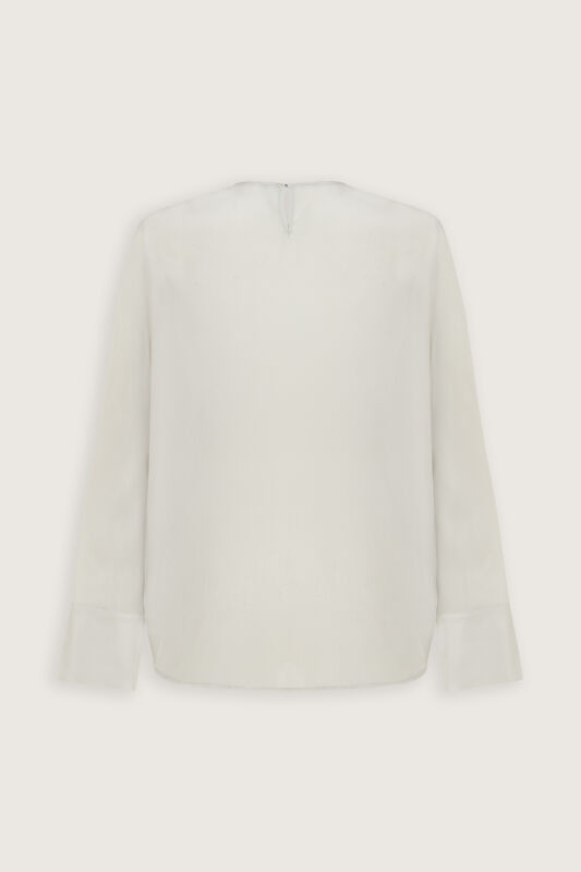 Flower Road Pleated Beige Crepe Silk Blouse - 4