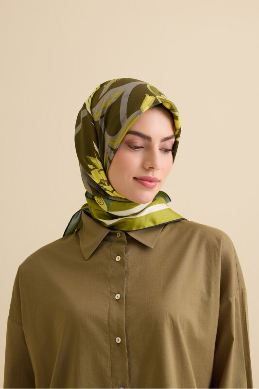 Flower Road Saks-Khaki Twill Silk Scarf - 5