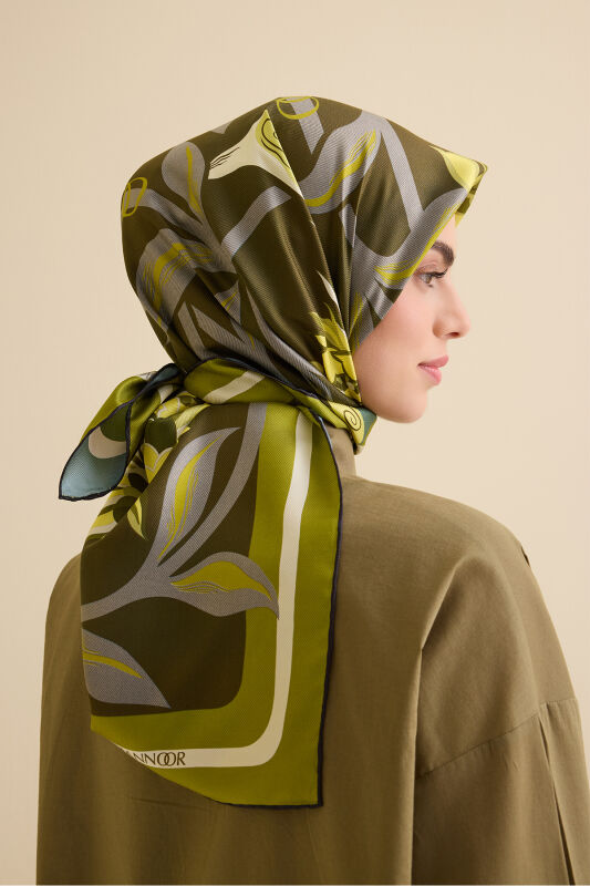 Flower Road Saks-Khaki Twill Silk Scarf - 1