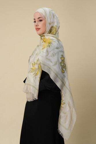 Flower Road Yellow Silk Voile Shawl - 5