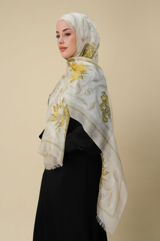 Flower Road Yellow Silk Voile Shawl - 5