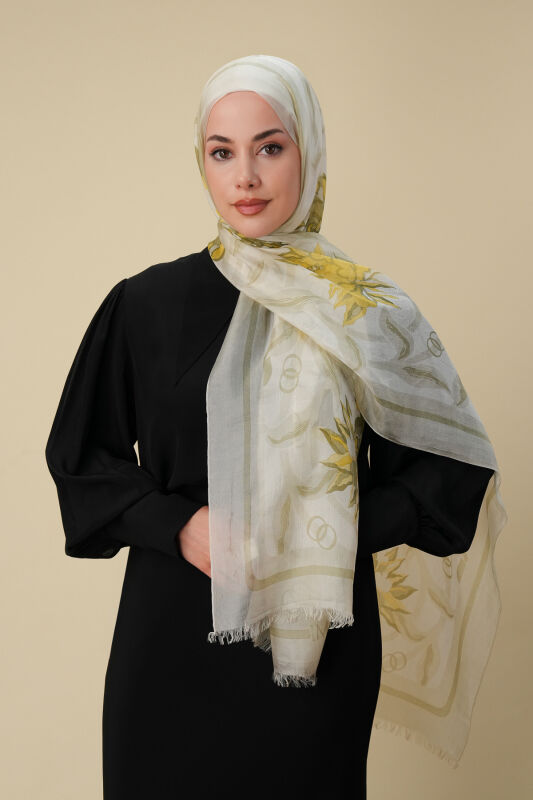 Flower Road Yellow Silk Voile Shawl - 3