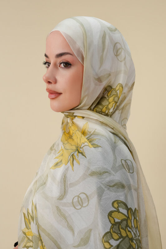 Flower Road Yellow Silk Voile Shawl - 1