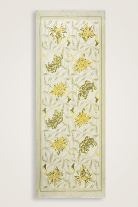 Flower Road Yellow Silk Voile Shawl - 2