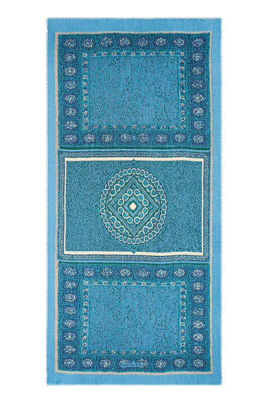 Flying Carpet Wool Shawl Turquoise - 1