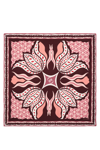 Four Corner Tulip Silk Scarf Burgundy - 1