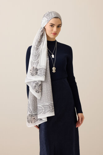 Four Seasons Grey Cotton Floss Scarf - Imannoor (3)