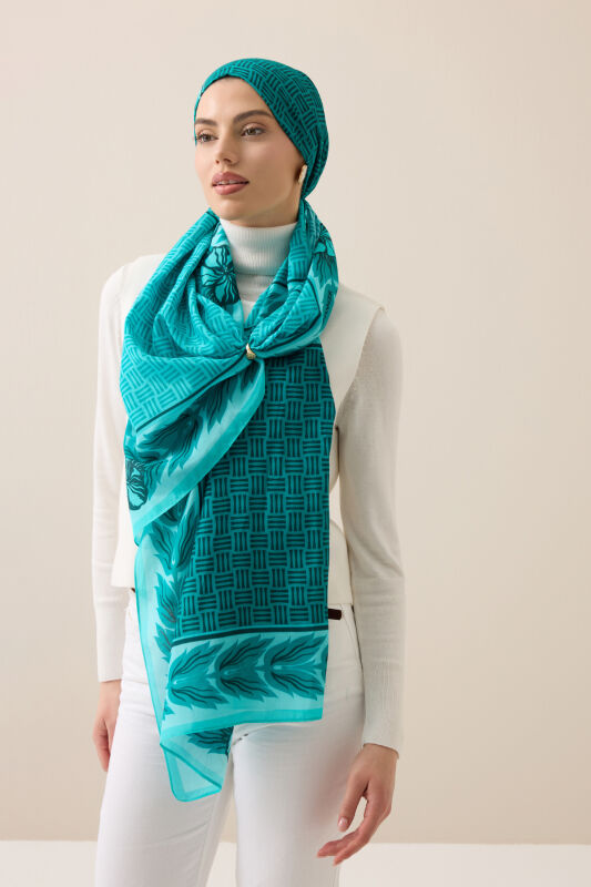 Four Seasons Turquoise Cotton Floss Scarf - 5