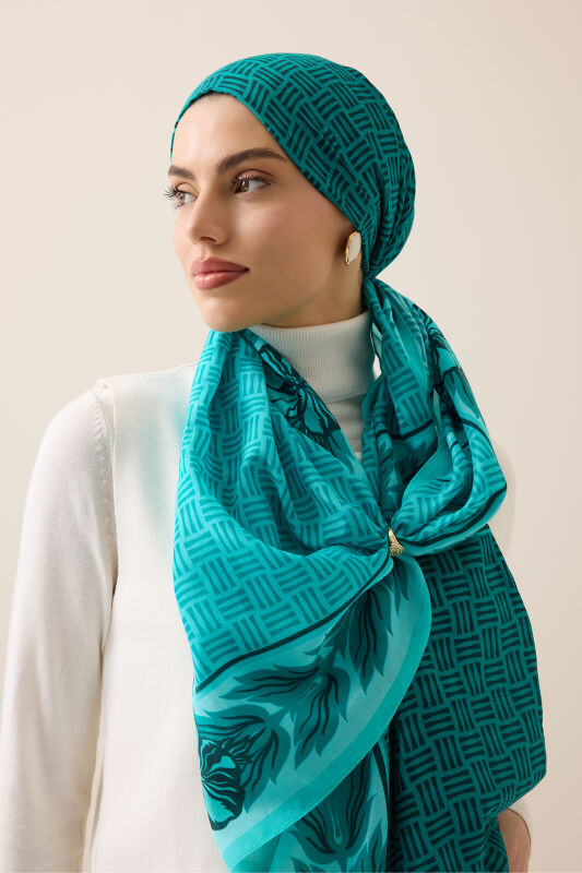 Four Seasons Turquoise Cotton Floss Scarf - 6