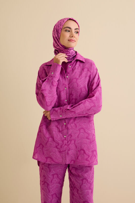 Fuchsia Linen Jacquard Shirt - 1
