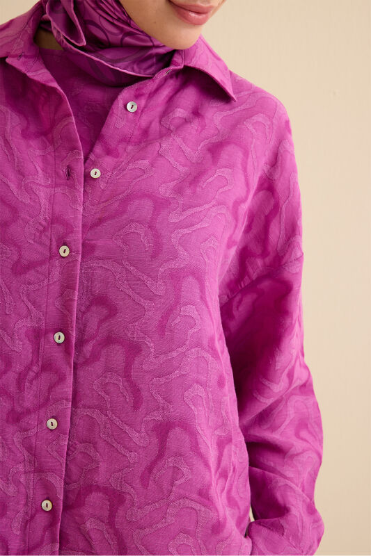 Fuchsia Linen Jacquard Shirt - 3
