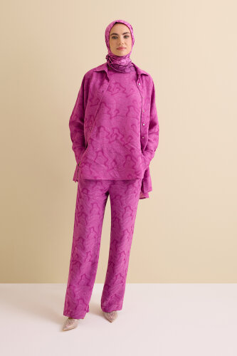 Fuchsia Linen Jacquard Trousers - 3
