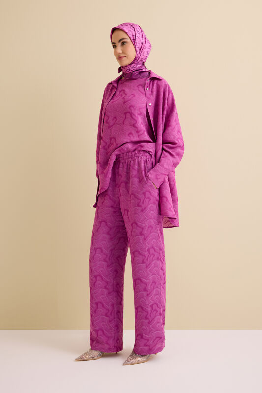 Fuchsia Linen Jacquard Trousers - 1