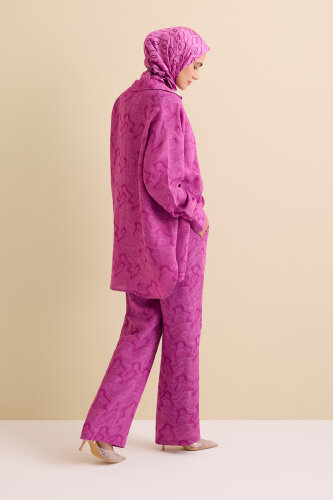Fuchsia Linen Jacquard Trousers - 7