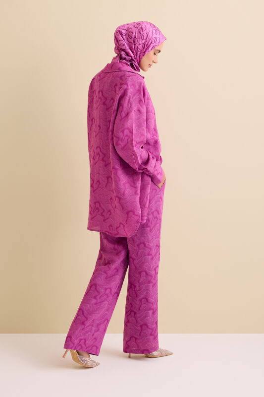 Fuchsia Linen Jacquard Trousers - 7