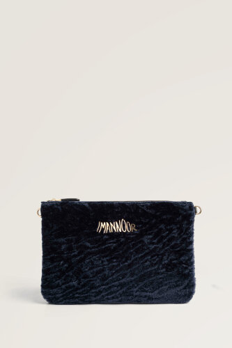 Fur Navy Blue Clutch Bag 