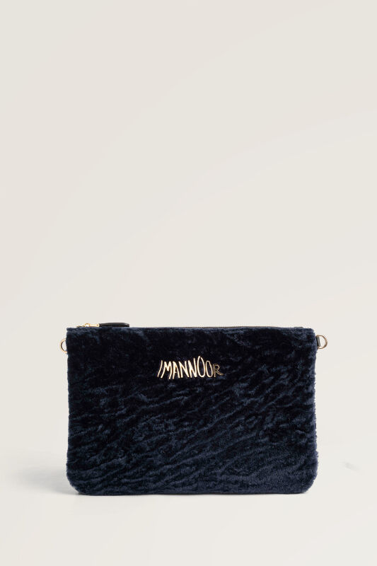 Fur Navy Blue Clutch Bag - 1