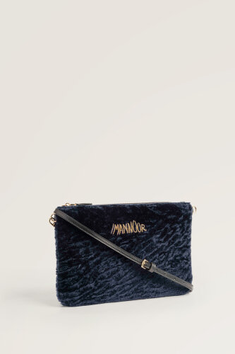 Fur Navy Blue Clutch Bag - 2