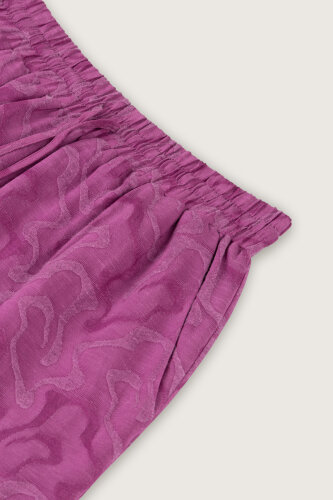 Fuşya Keten Jakar Pantolon - 6