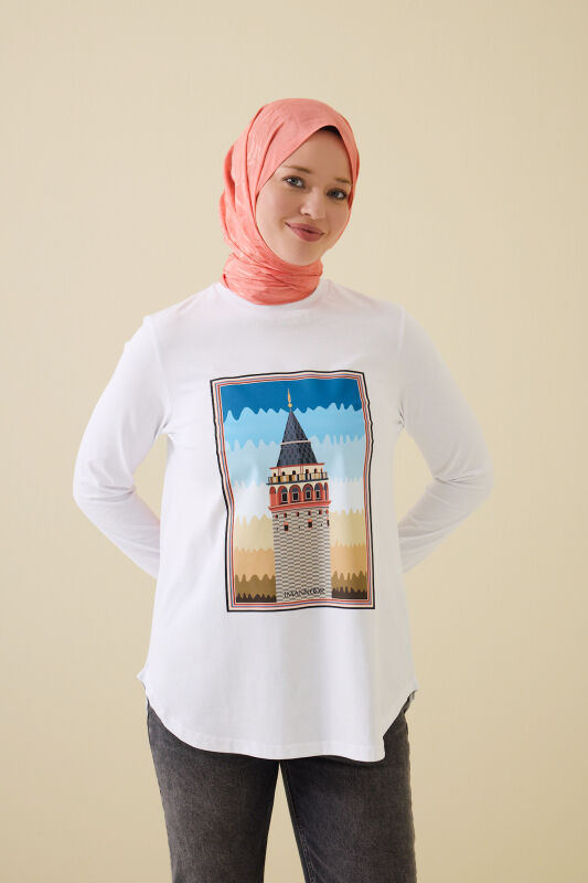 Galata Long Sleeve White T-Shirt - 1