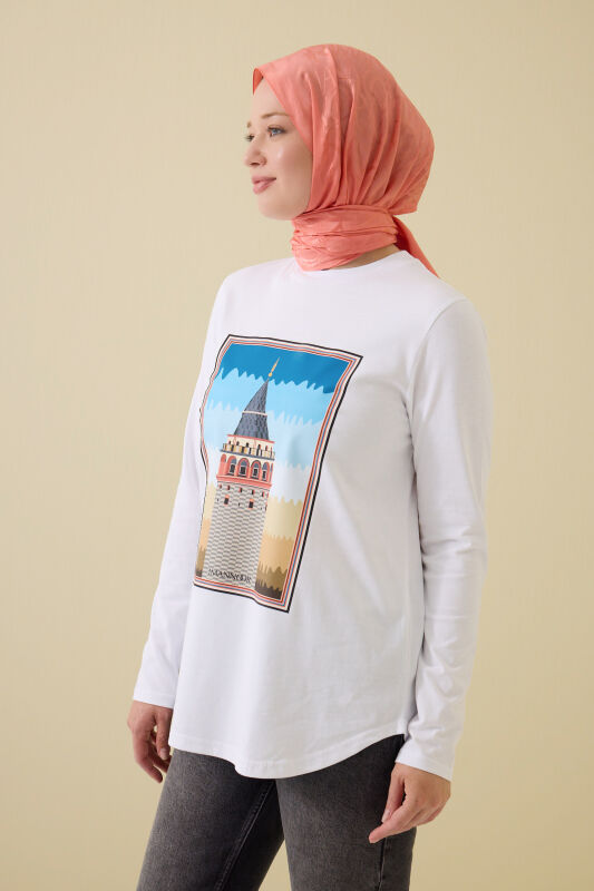 Galata Long Sleeve White T-Shirt - 3
