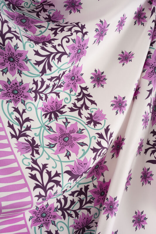 Garp Çiçeği Fuşya Tivil İpek Eşarp 90x90 - 4