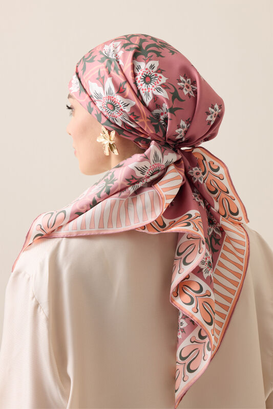 Garp Çiçeği Gül Kurusu Tivil İpek Eşarp 90x90 - 5