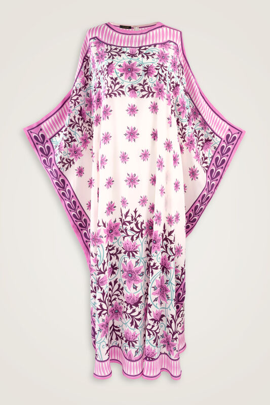 Garp Çiçeği Pembe Krep İpek Kaftan - 1