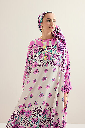 Garp Çiçeği Pembe Krep İpek Kaftan - Imannoor (3)