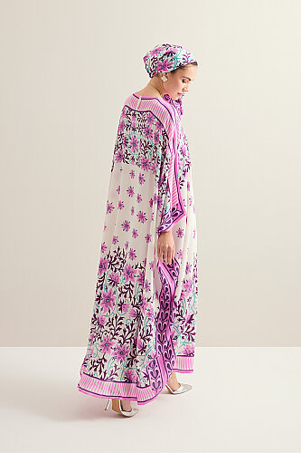 Garp Çiçeği Pembe Krep İpek Kaftan - 7