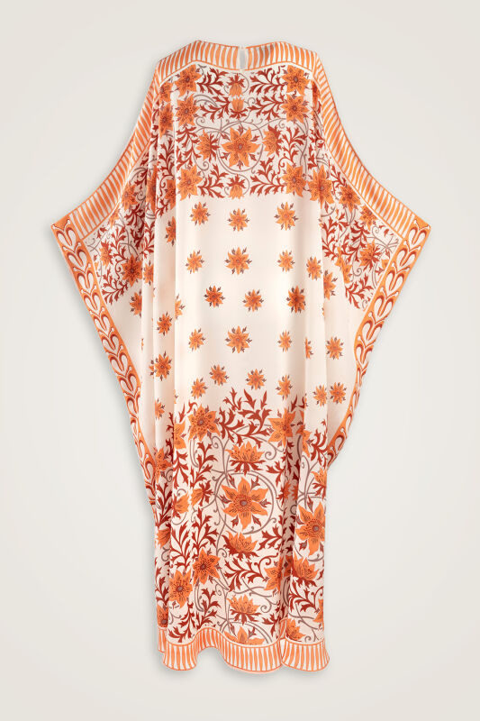 Garp Çiçeği Turuncu Krep İpek Kaftan - 3