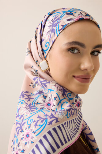 Garp Çiçeği Vizon-Pembe Tivil İpek Eşarp 90x90 - Imannoor (3)