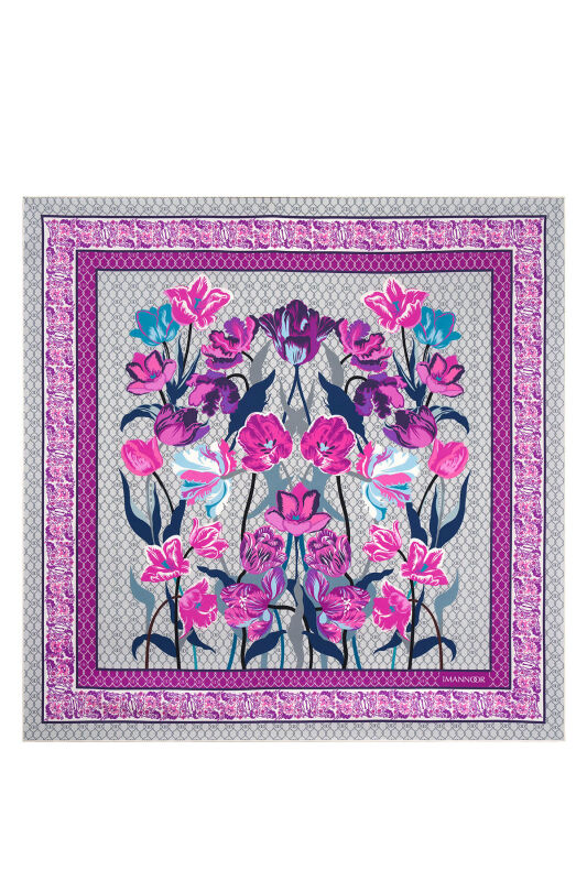 Gece Bahçesi Açık Pembe Tivil İpek Eşarp 90x90 - 2