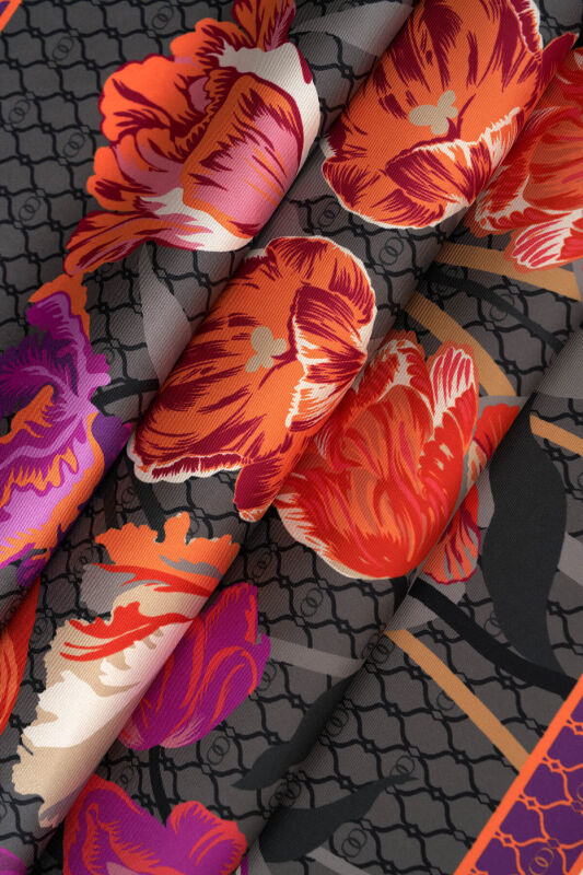 Gece Bahçesi Antrasit Tivil İpek Eşarp 90x90 - 6